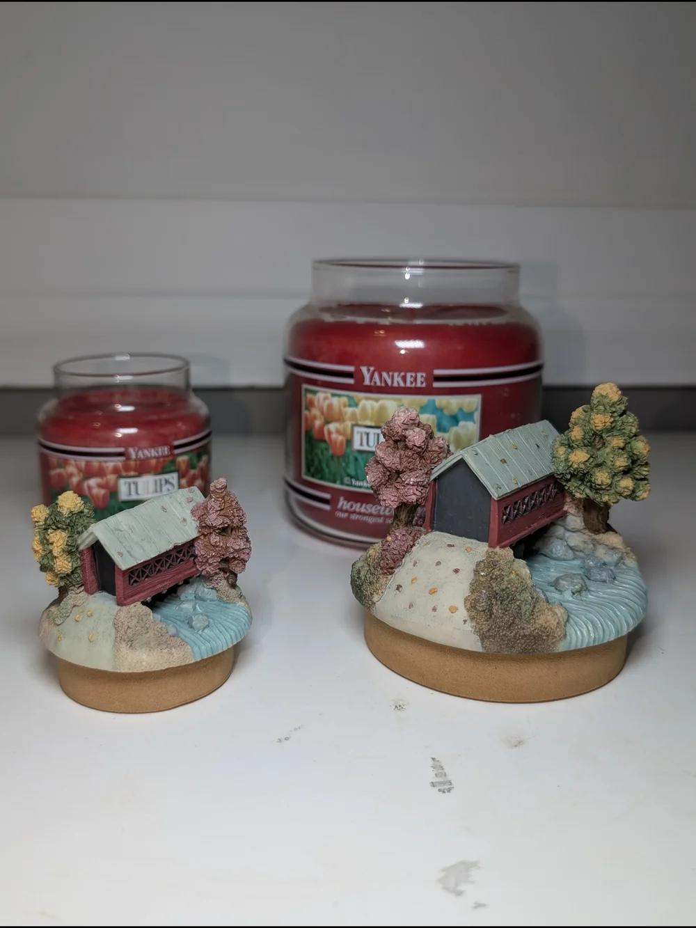 Vintage 90's Yankee Retired Black Band Tulips Jar Candles Covered Bridge Toppers